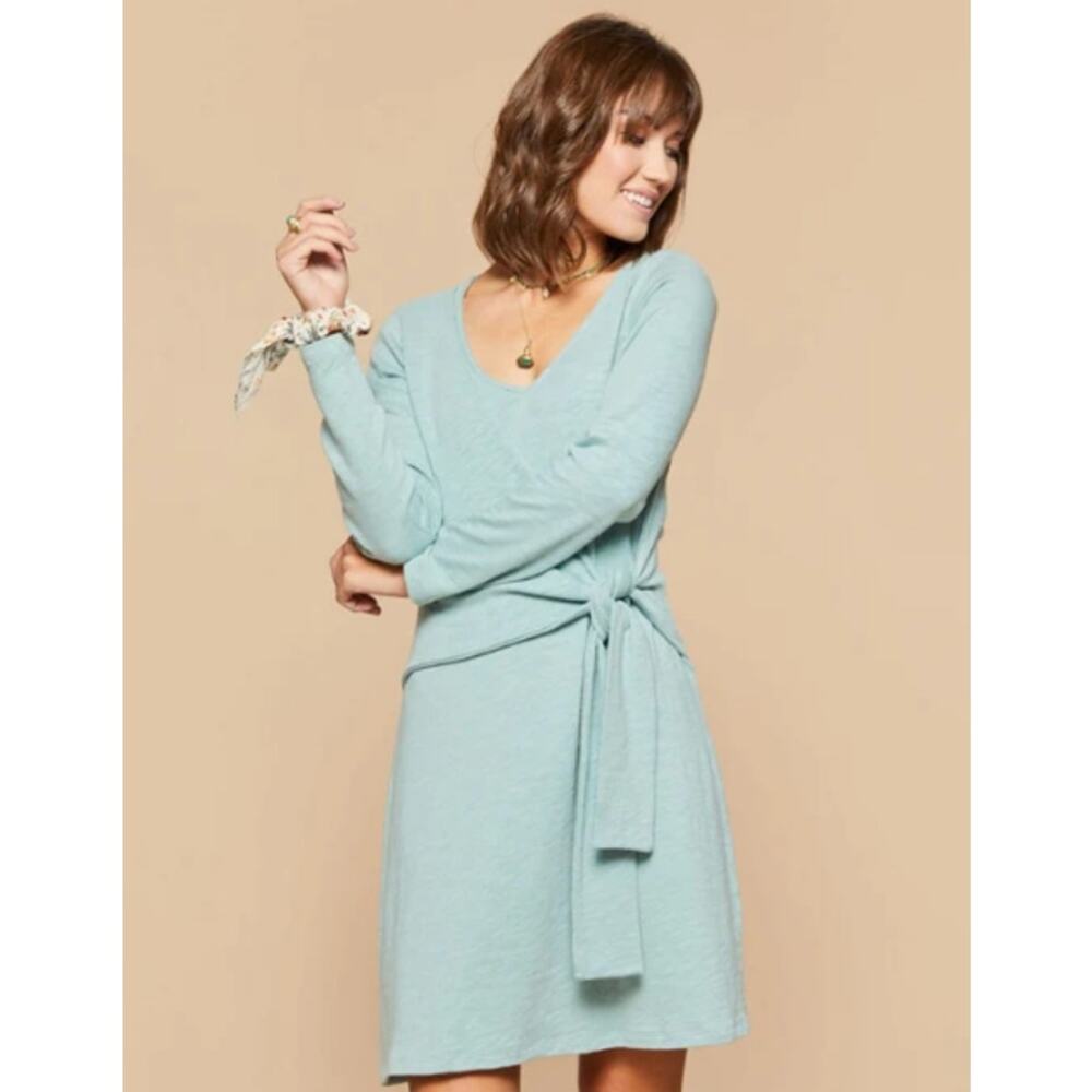 NWT Spartina 449 Blue Surf Long Sleeve Deanna Wrap Dress Womens Medium